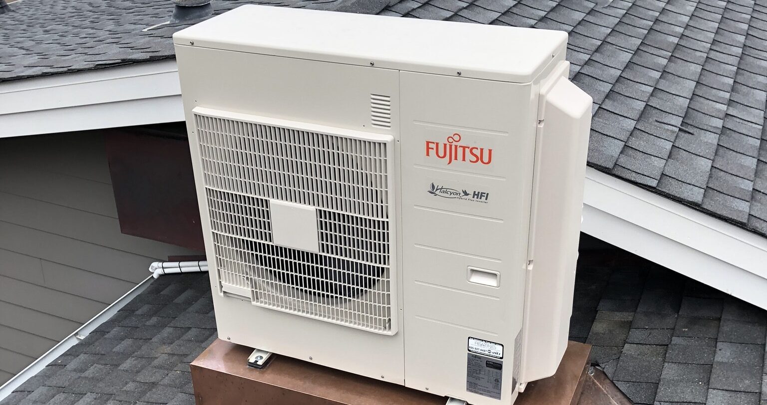 Heat Pump on roof overlooking city of Cambria
